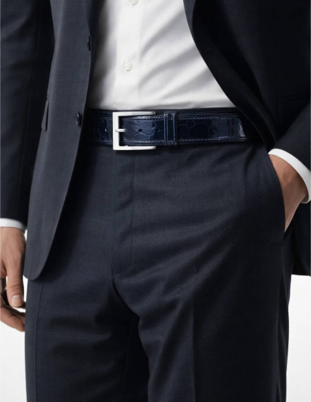 Men’s Blue Alligator Belt with Formal Suit