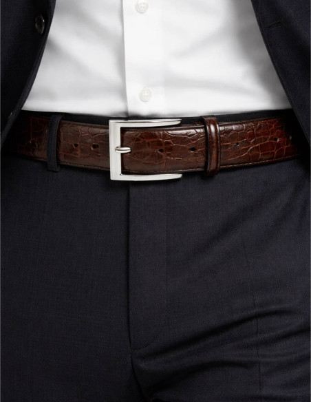 Cinturón Formal de Hombre en Cocodrilo Brillante para Eventos o Trabajo