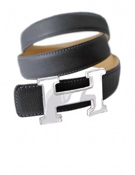 Belt Strap for H Buckle Charcoal & Leather Brown