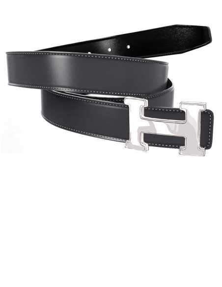 Smooth Calfskin Belt Strap for H Buckle Grey & Black