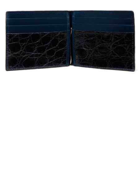 Money Clip Alligator Wallet with Calfskin and Alligator Lining