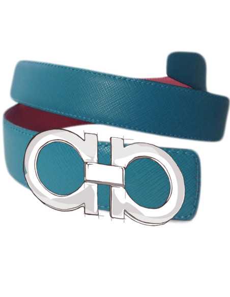 Double-Face-Gürtel aus BEDRUCKTEM KALBSLEDER für SALVATORE FERRAGAMO Gancini-Schnallen